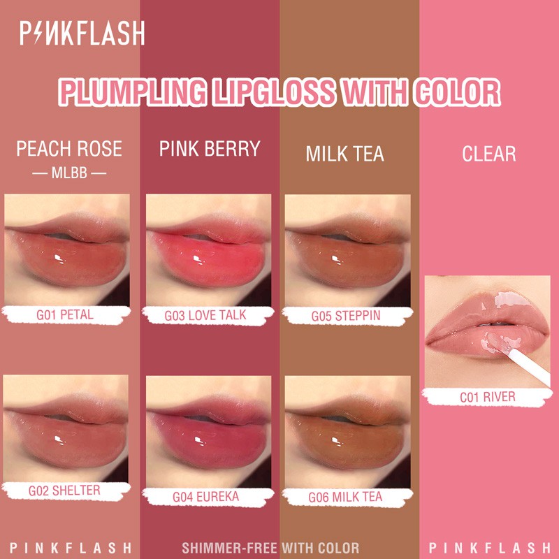 Pinkflash (Hàng Mới Về) Son Bóng Màu Sắc Tươi Sáng Không Gây Dị Ứng Môi