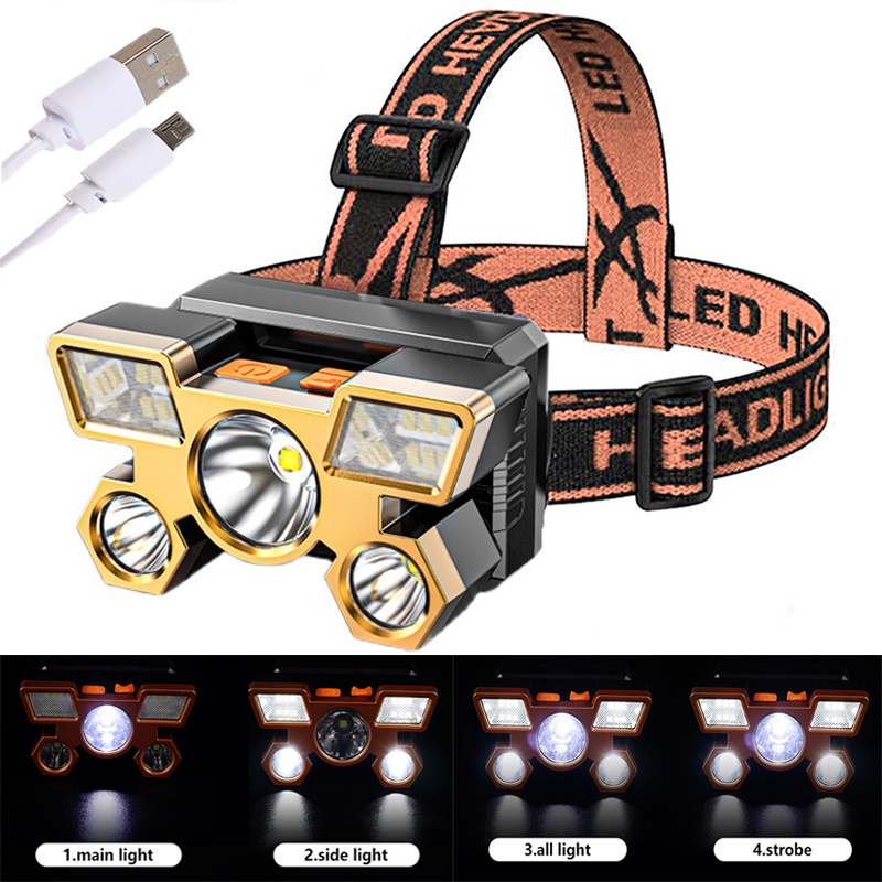 Đèn pin đeo đầu 4 chế độ siêu sáng chống thấm nước kèm sạc USB tiện dụng cho chạy bộ/ leo núi/ cắm trại