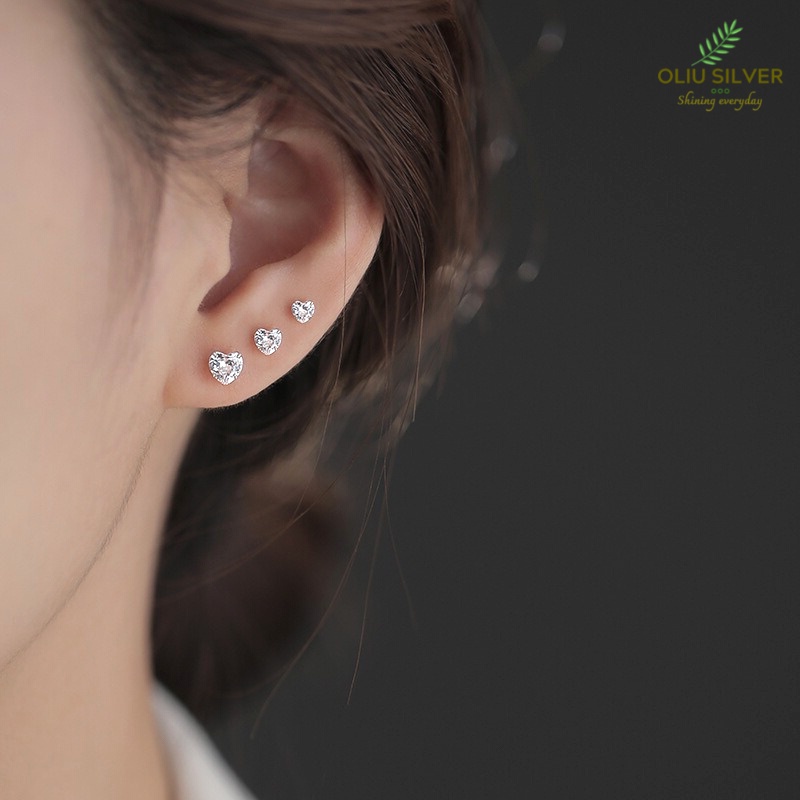 Bông Tai Bạc S925 Mini Bling Heart Trái Tim Nhí Nhiều Size Tối Giản Xinh Xắn | Khuyên Tai Nữ Trang Sức Bạc Thời Trang