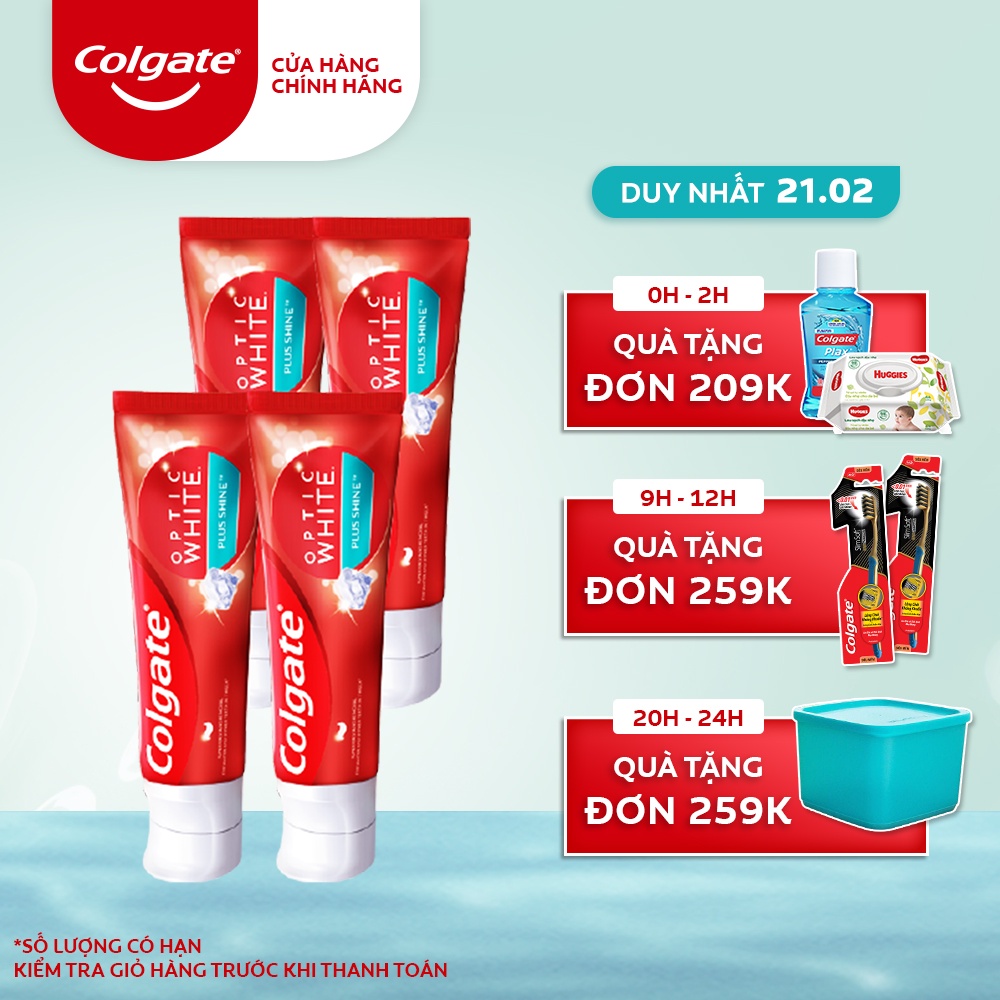 Bộ 4 Kem đánh răng Colgate Optic White Plus Shine làm trắng răng & sáng