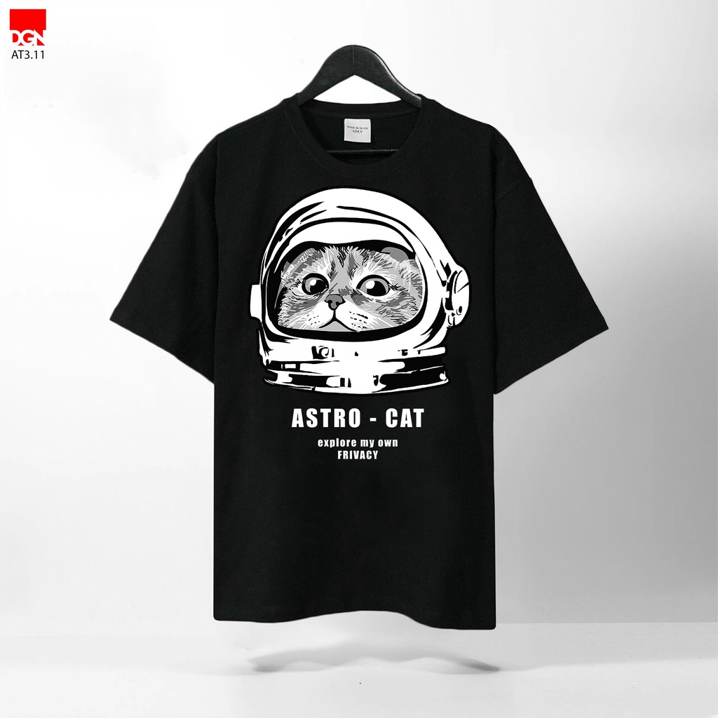 Áo thun đen mèo phi hành gia AT3.11