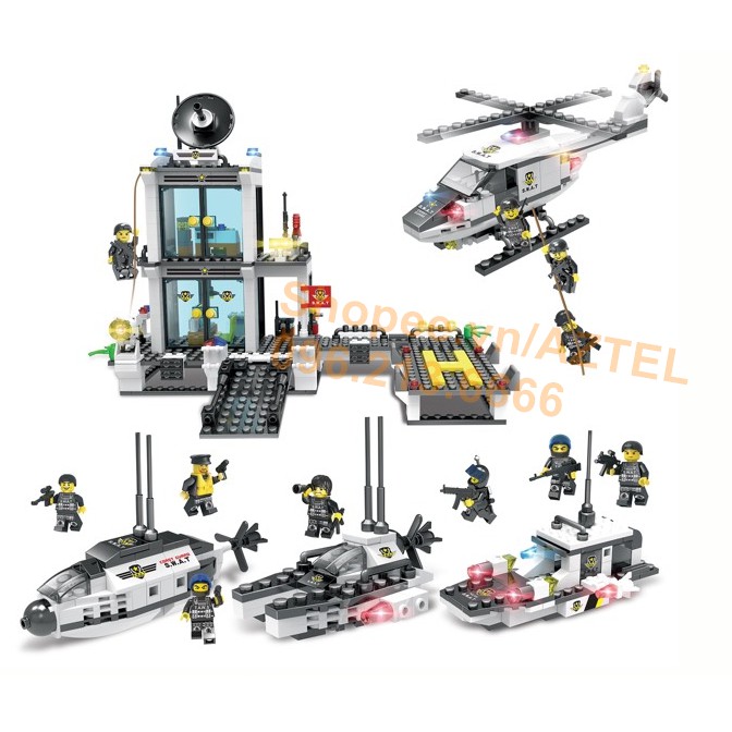LEGO Ghép Hình Hải Quân SWAT,ĐẶC NHIỆM SWAT , CẢNH SÁT BIỂN, MÁY BAY, THUYỀN CHIẾN, 646 CHI TIẾT