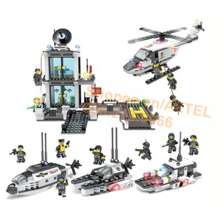 LEGO Ghép Hình Hải Quân SWAT,ĐẶC NHIỆM SWAT , CẢNH SÁT BIỂN, MÁY BAY, THUYỀN CHIẾN,  646 CHI TIẾT
