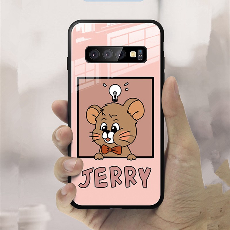 Ốp lưng silicone tráng kính cường lực hình tom /jerry cho Samsung S10 Plus S10e note 10 Pro Samsung s10 Lite Note 8 9