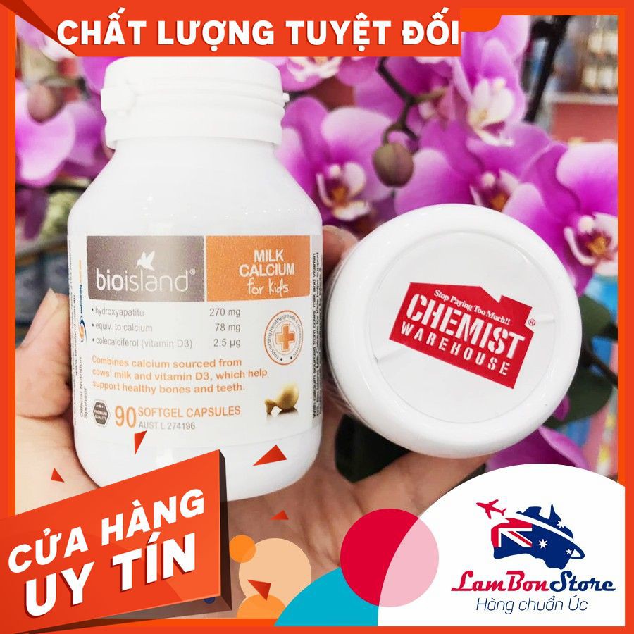 Canxi sữa Milk Calcium BIOISLAND 90 viên bổ sung cho bé từ 7 tháng tuổi chuẩn úc