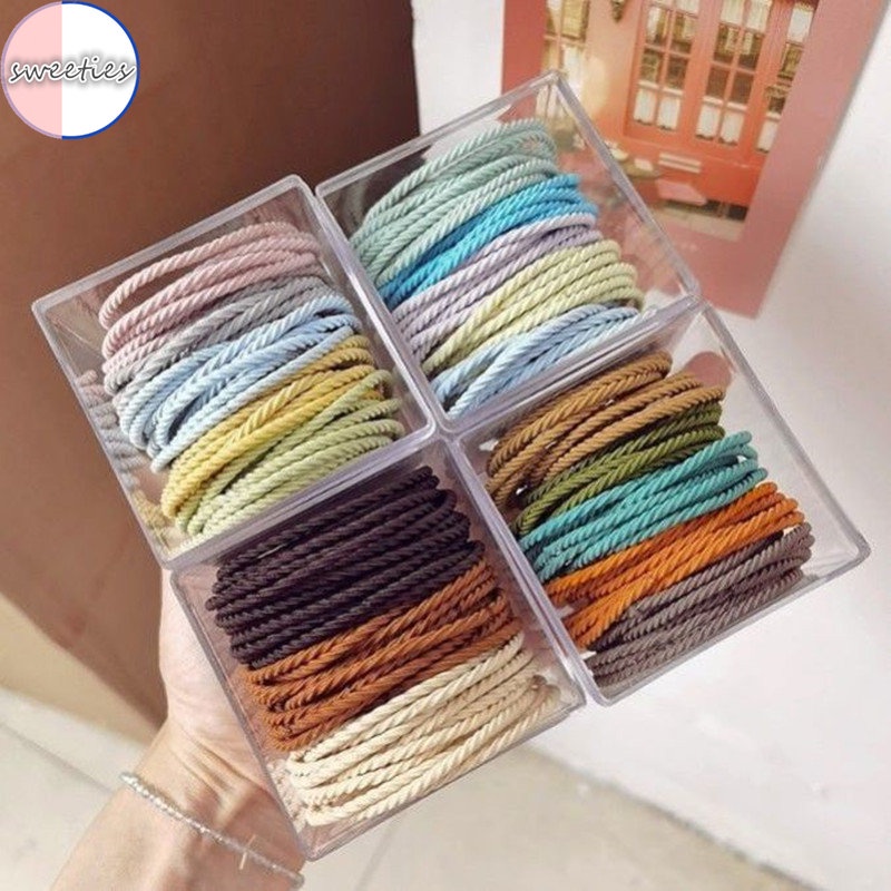 Hộp 50 Dây Buộc Tóc Co Giãn Nhiều Màu Sắc Phong Cách Hàn Quốc