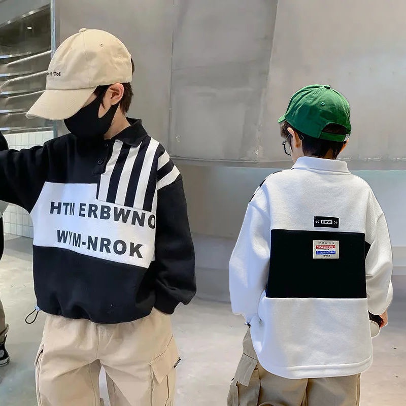 Áo sweater tay dài cổ bẻ họa tiết kẻ sọc thời trang 2021 cho bé