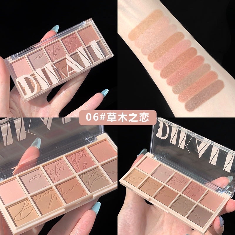 Bảng Phấn Mắt DIKALU 10 Màu Sắc Hiệu Ứng Lì/ Ánh Nhũ Chống Nước Lên Màu Cực Chuẩn