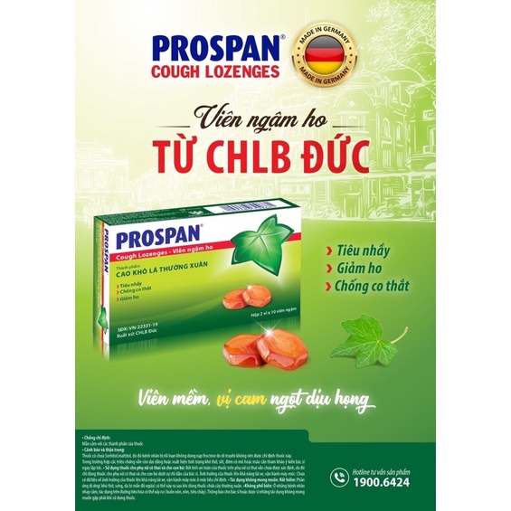 Viên ngậm ho cao khô lá thường xuân pro span nhập khẩu Đức (hộp 20 viên)