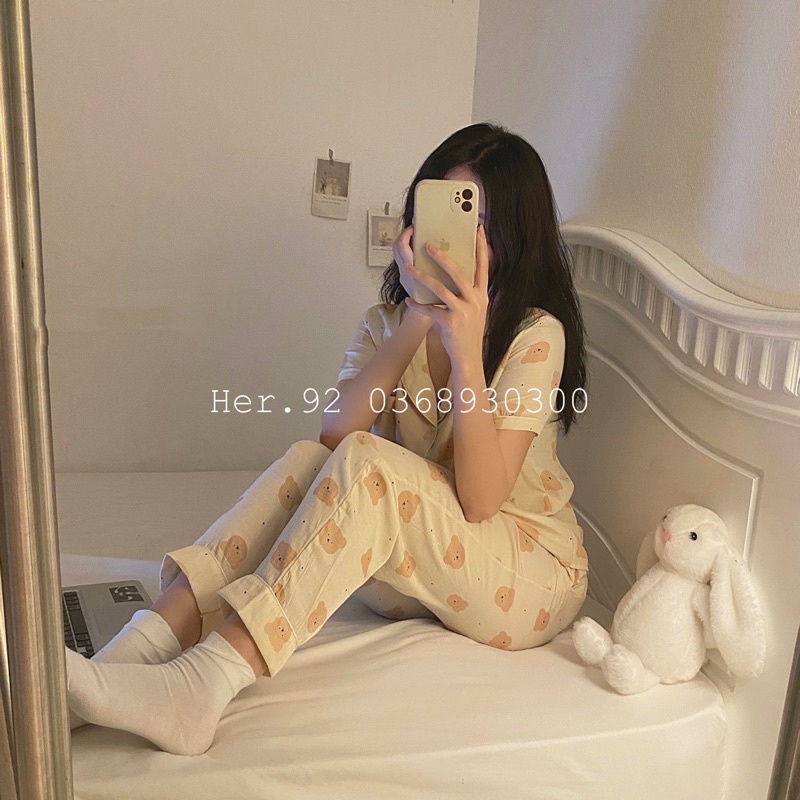 Đồ bộ nữ mặc nhà dễ thương, bộ ngủ hoạt hình cao cấp tay cộc quần dài mùa hè chất đũi lụa tơ Thái