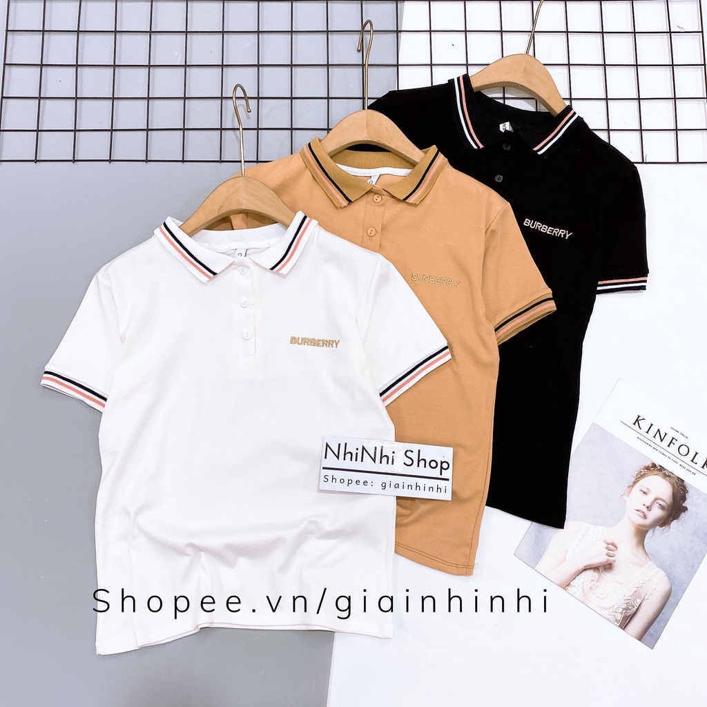Áo phông cổ bẻ pha viền dáng ôm thêu chữ, Áo thun kiểu polo ngắn tay CS1092 - NhiNhiShop