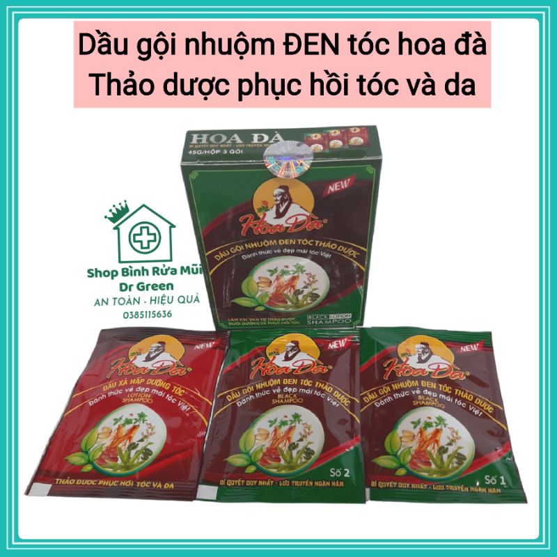 Dầu gội thảo dược đen tóc hoa đà hộp 3 gói date dài