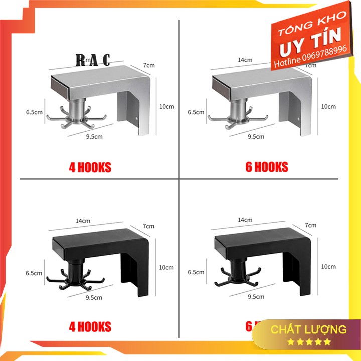 –  Giá nhựa dán tường 6 móc xoay treo đồ nhà bếp nhà tắm