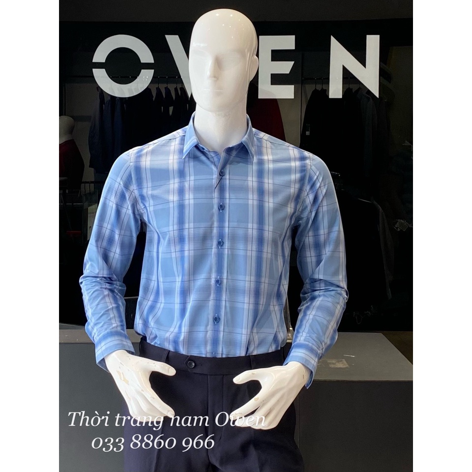 OWEN - Áo sơ mi dài tay Owen Regular fit chất bạch đàn kẻ ca rô xanh nhạt 23398