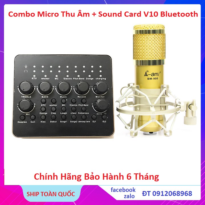 Combo Micro Bm 900 Thu Âm + Sound Card AQTA V10 Bluetooth Có Remote Chính Hãng AQTA Model 2020