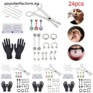 Image of [popularfactors] 24pcs Professional Body Piercing Tool Kit Ear Nose Navel Nipple Needles Set [SG]