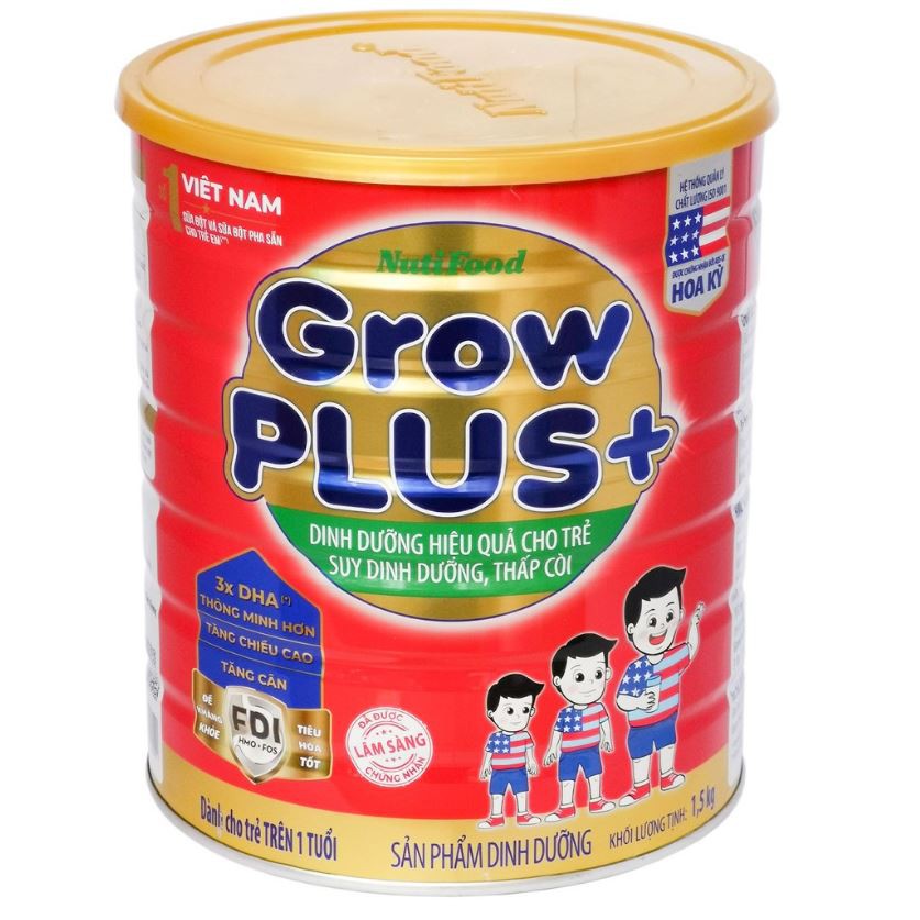 [Mẫu Mới] Sữa Nutifood Grow plus + FDI Đỏ trên 1 tuổi (1.5kg)