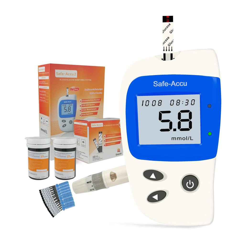 Máy đo đường huyết kỹ thuật số cao cấp Sinocare Safe-Accu2 + Que thử + Kim chích máu