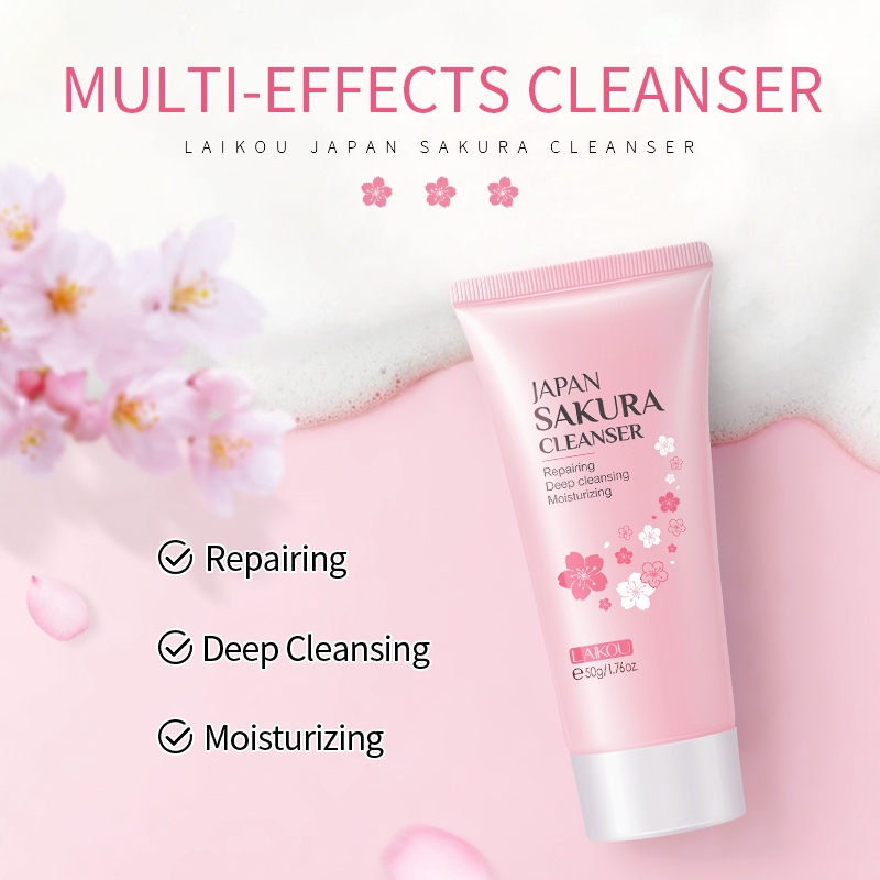 Sữa rửa mặt LAIKOU Sakura 50g làm sạch sâu + Cọ bạch tuộc