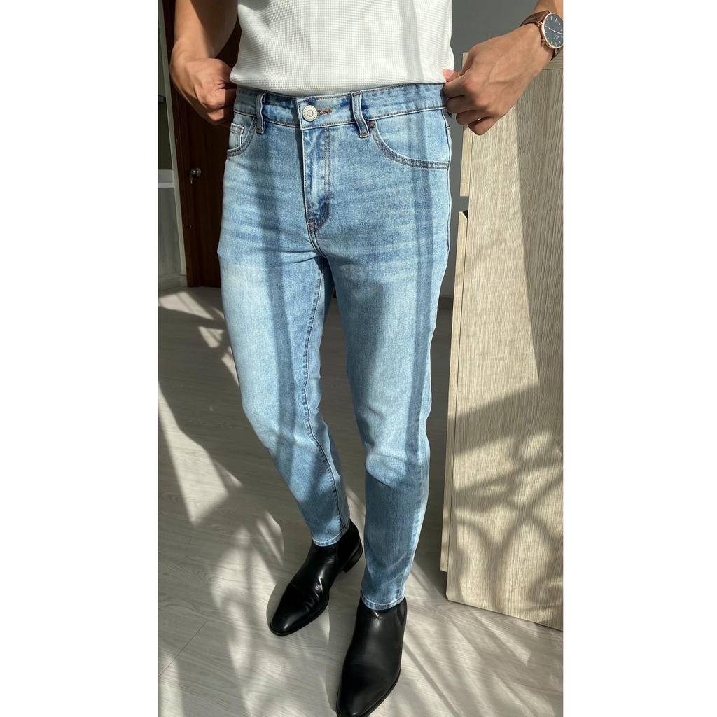 Quần jean xanh trơn đậm from dáng ôm nhẹ siêu hot-trẻ trung năng động - chất bò dày dặn mẫu 8966 đậm