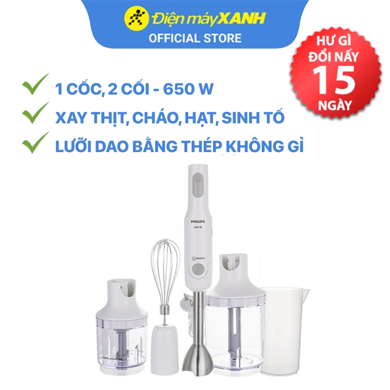 Máy xay sinh tố cầm tay Philips HR2537 0.5 lít 650W xay hạt, sinh tố, thịt - Chính hãng BH 24 tháng