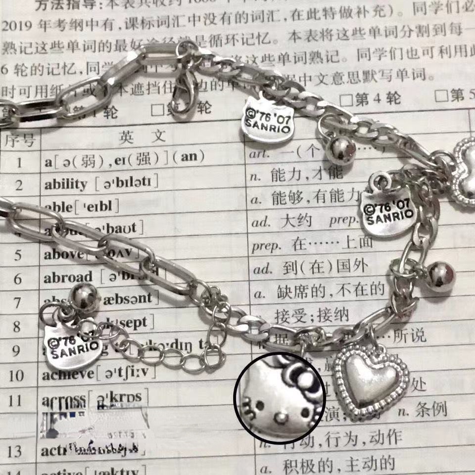 Vòng Đeo Tay Hai Lớp Họa Tiết Mèo Hello Kitty Bằng Kim Loại Thời Trang Cho Nữ