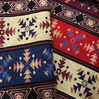 Làm dày phong cách dân tộc Sợi nhuộm vải Jacquard Vải lanh Cotton DIY túi khăn trải bàn sofa vải kain 50x150cm