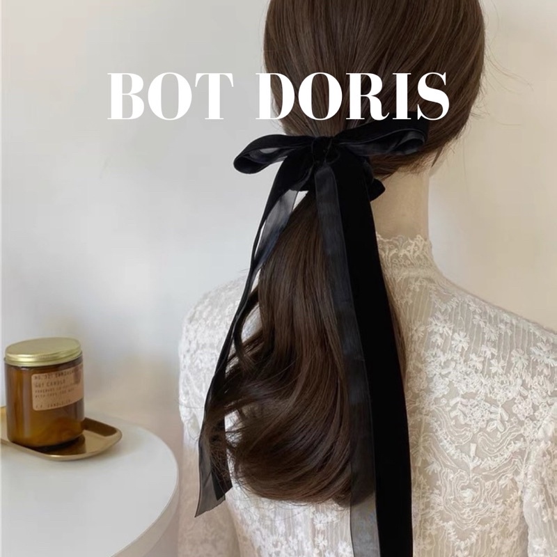 Scrunchies nơ nhung hai lớp dễ thương, phụ kiện tóc phong cách Hàn Quốc