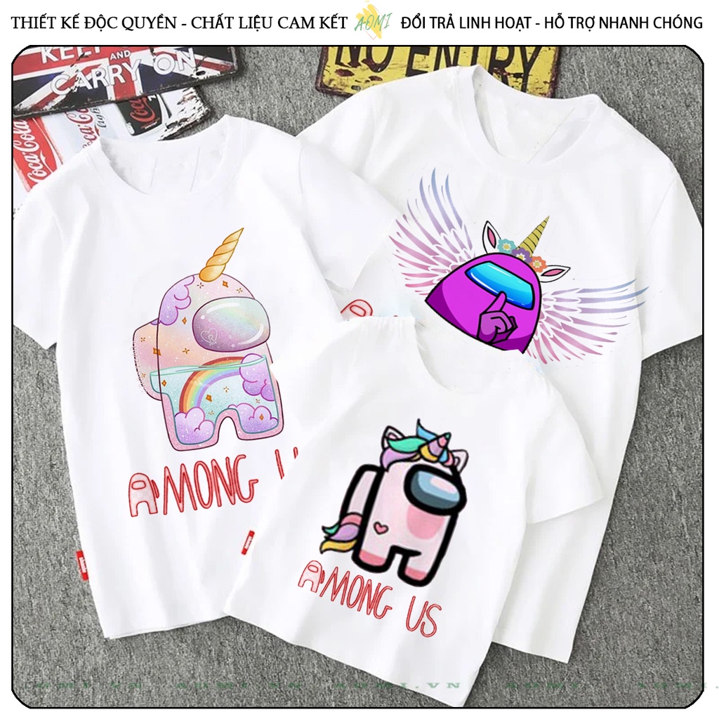 ÁO THUN Among Us UNICORN PHÔNG NAM NỮ GIA ĐÌNH CẶP ĐÔI CÓ SIZE TRẺ EM CHO BÉ TRAI GÁI AOMIVN