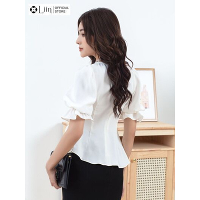 Áo kiểu nữ Cổ Queen Nhún Sườn ôm eo cách điệu tôn dáng kết hợp tay bồng xinh xắn Liin Clothing SM3088