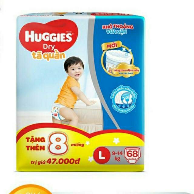 (Cộng miếng)Bỉm quần Huggies M74/L68/XL62/XXL56/M74+8/L68+8 miếng mẫu đệm mây mới.