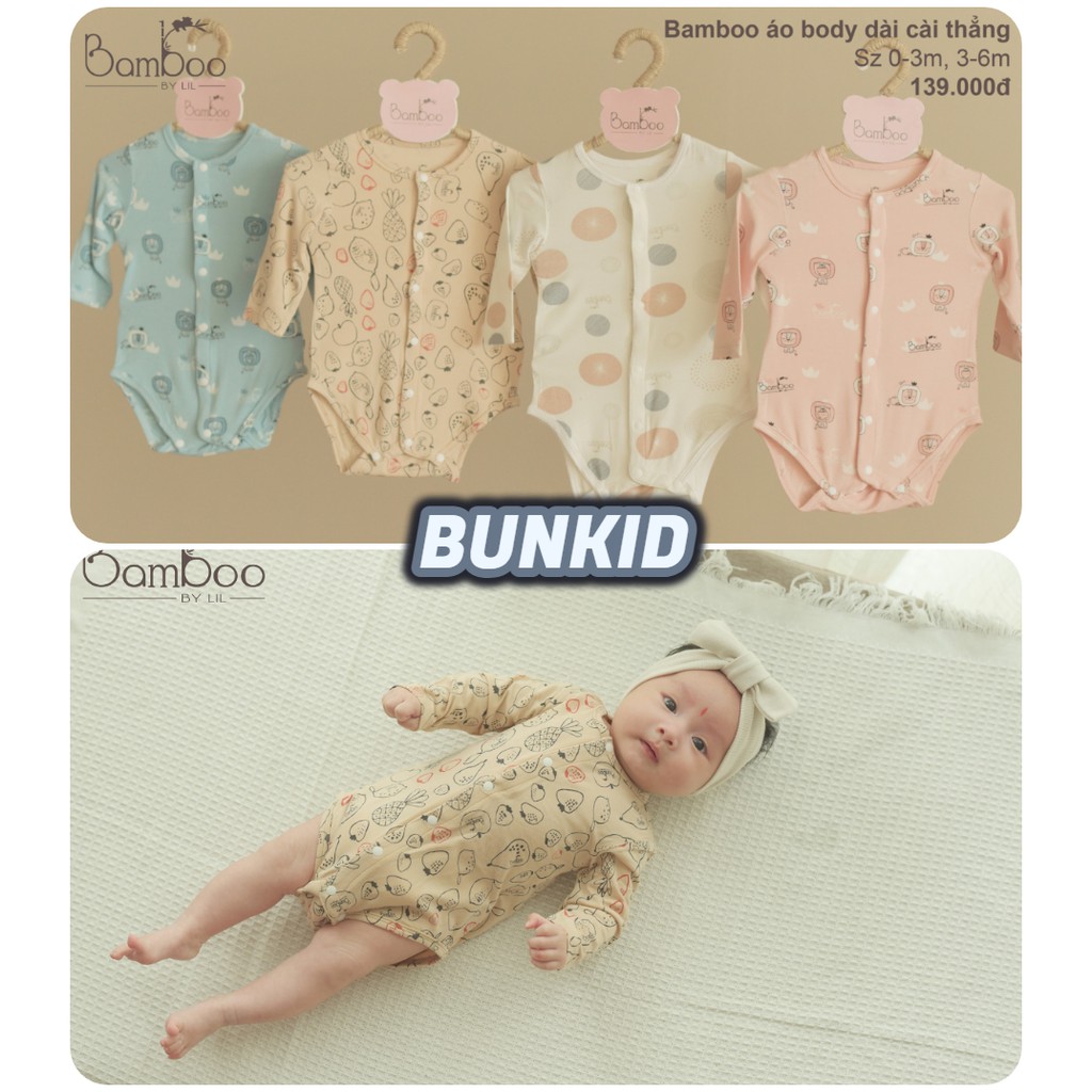 Body chip LIL Bamboo Little Love sơ sinh dài tay cài giữa sợi tre [ CHÍNH HÃNG BAMBOO BY LIL ]