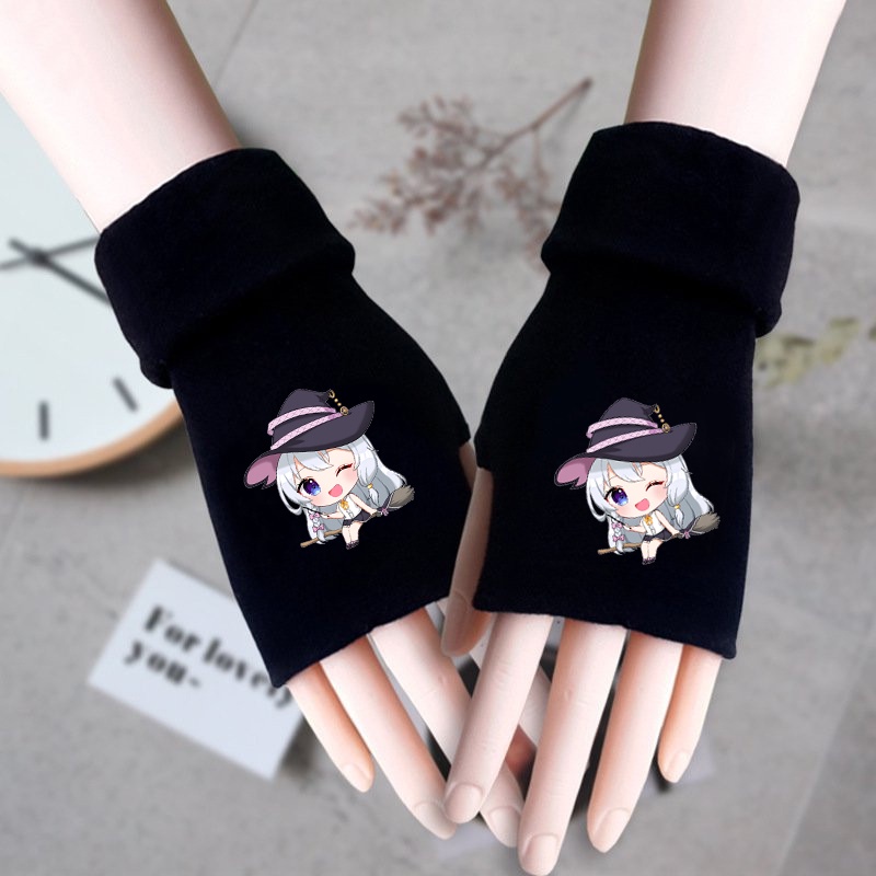 Găng tay len đen in hình HÀNH TRÌNH CỦA ELENA chibi anime thời trang ấm áp xinh xắn