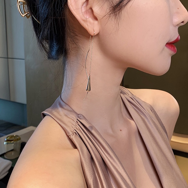 Khuyên tai bạc 925 dáng dài tua rua phong cách Hàn Quốc mới