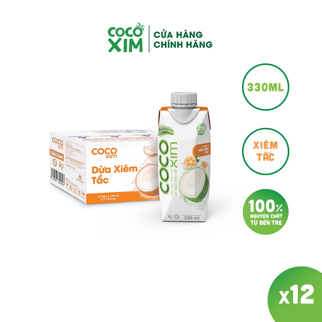 THÙNG 12 Hộp Nước dừa đóng hộp Cocoxim Tắc dung tích 330ml/Hộp