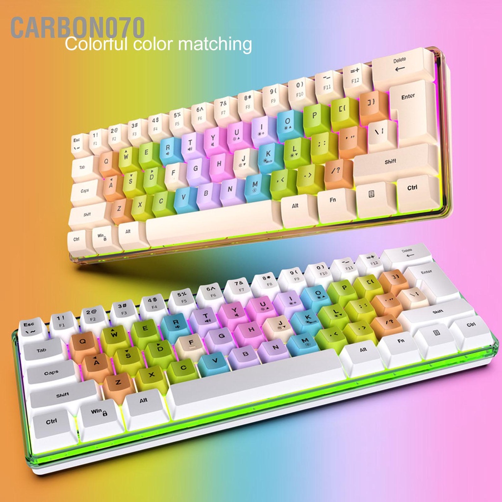 [Hàng Sẵn] 60% Bàn phím cơ 61 phím Bàn phím chơi game RGB Đèn nền có dây mini đầy màu sắc【Carbon070】