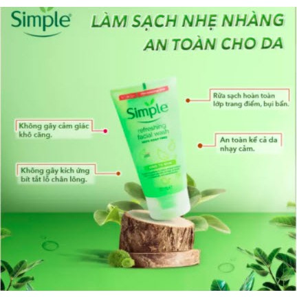 Sữa Rửa Mặt Dịu Nhẹ Dạng Gel Simple Refreshing 150ml chính hãng - Sữa rữa mặt chống lão hóa tri mụn Simple | BigBuy360 - bigbuy360.vn