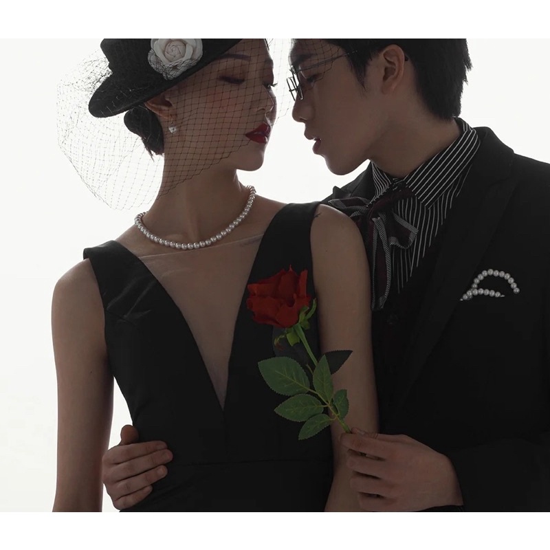 Mũ dạ cổ điển vành ngang phối lưới hoa trà cho nữ
