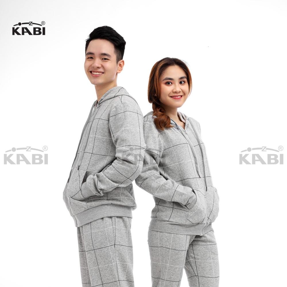 Đồ bộ hoodie nam KABI bộ áo khoác quần dài thu đông caro xám thun cotton nỉ