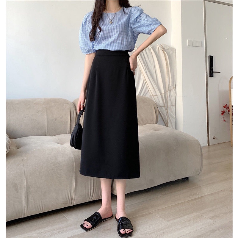 Chân Váy Đen Dáng Chữ A Lưng Cao Thiết Kế Xẻ Tà Thời Trang Cá Tính Cho Nữ