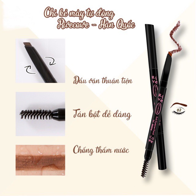 Chì kẻ mày 2 đầu Rivecowe Auto Eyebrow pencil Hàn Quốc