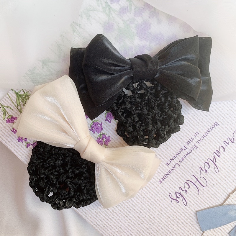 Búi tóc lưới công sở nơ voan óng hàng thiết kế L3