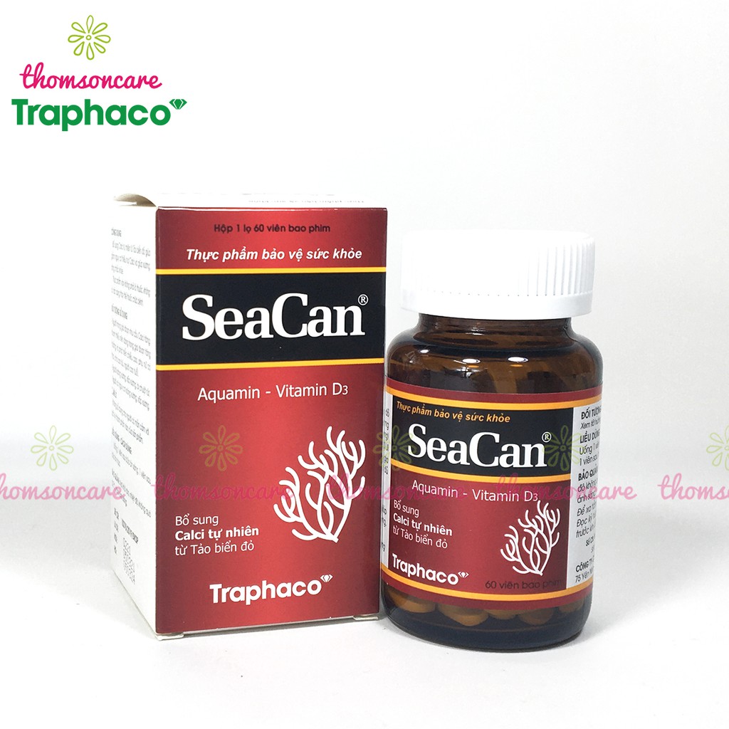 Seacan Bổ sung canxi hữu cơ từ tảo biển và vitamin D3 Magie của Traphaco, giảm loãng xương, tăng chiều cao Lọ 60v