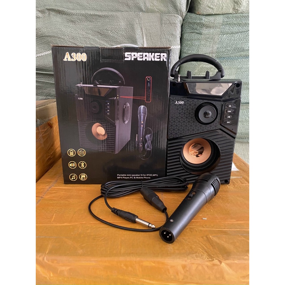 Loa bluetooth karaoke mini mới A300 công suất lớn không dây tặng mic hát âm thanh siêu hay bass khỏe bảo hành đổi mới