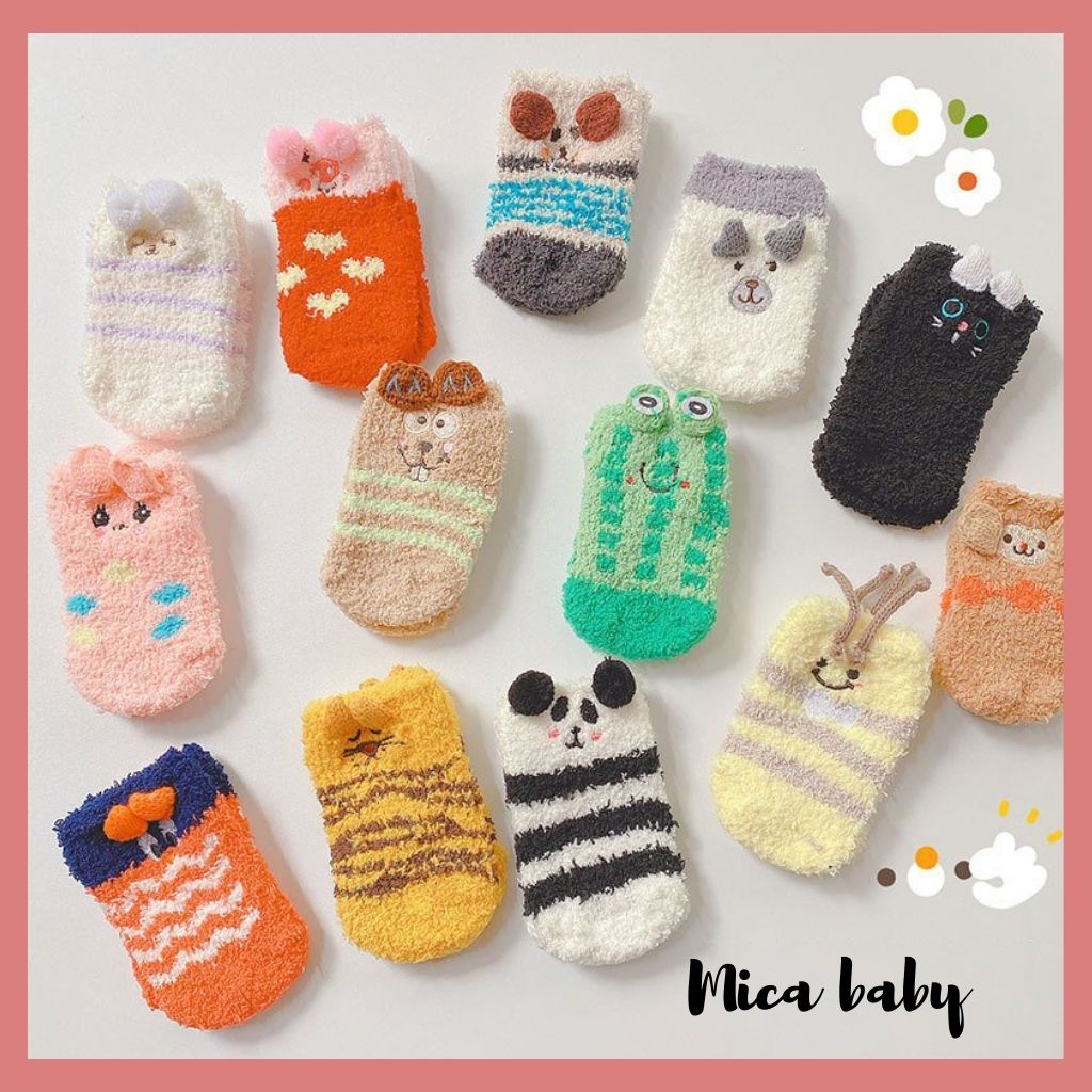 Tất vớ bông xù chống trơn trượt hình động đáng yêu cho bé từ 6 tháng - 1 năm Mica baby T21