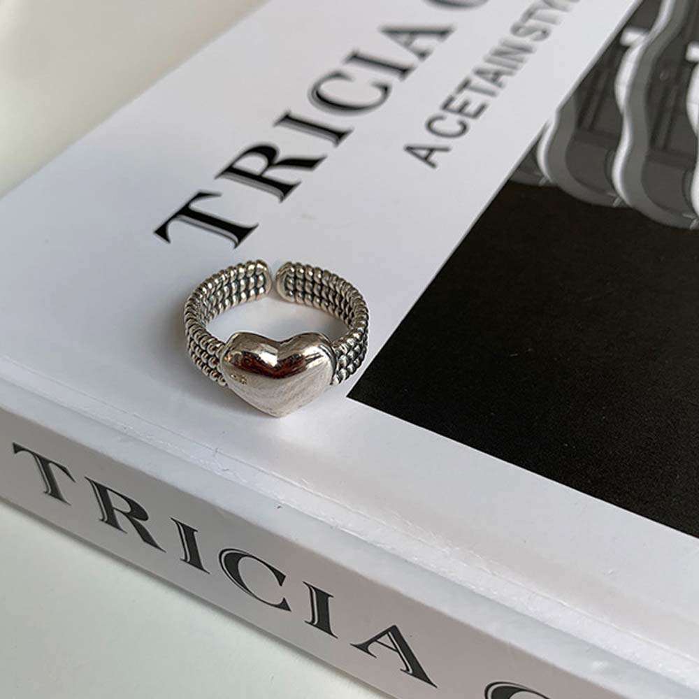 Nhẫn hở khắc hình trái tim kiểu dáng thời trang phong cách retro dành cho nữ