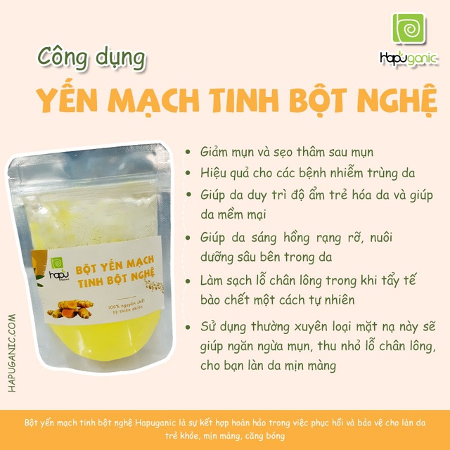 Bột Yến Mạch Tinh Bột Nghệ Nguyên Chất HaPu Organic Mặt Nạ Bột Thiên Nhiên Trắng Da Mờ Thâm Nám