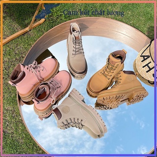 Giày Bốt Martin Nữ Đế Dày Thu Đông 2025 Phong Cách Mới Cao Cấp Đầu Lớn Phối Ren Cổ Điển Rhubarb Giày Nữ