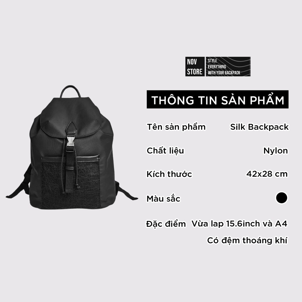 Balo thời trang nam nữ, họa tiết in nổi vải nylon cao cấp chống thấm nước đựng vừa Laptop 15.6inch và A4 - novstore