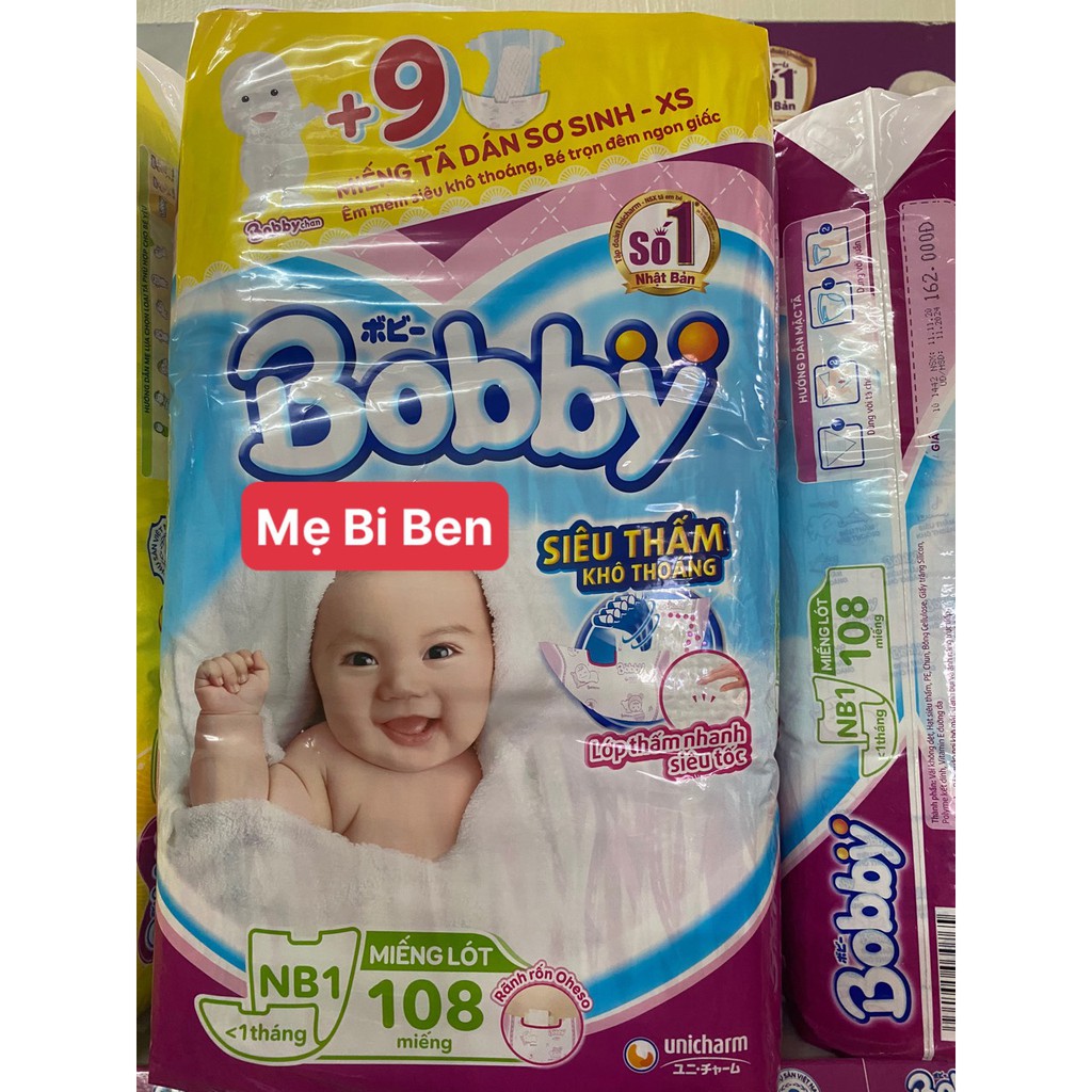 (COMBO 3 GÓI) Miếng Lót Sơ Sinh Bobby Newborn 1-108 miếng - dành cho bé dưới 1 tháng tuổi